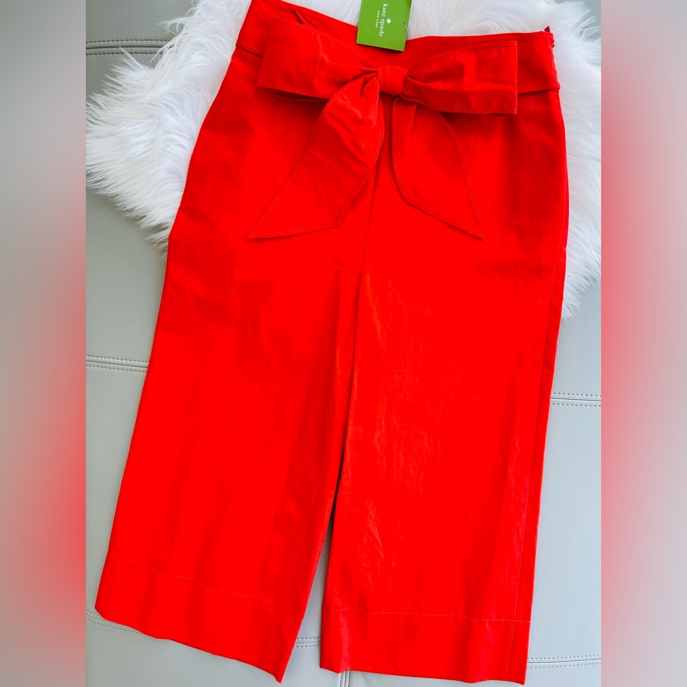 NWT Kate Spade ♠️ Wide-Leg Flared PANTS | Culottes w/Bow in Cherry Pepper Size 2